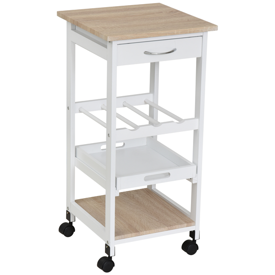 HOMCOM Multi-tier Rolling Kitchen Trolley Serving Cart w/ 3-Bottle Wine Rack 1 Drawer 1 Tray | Aosom Ireland