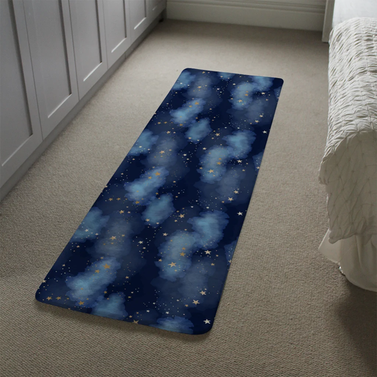 Mandeville Sky with Foil Constellations Designer Shaggy Blue/Gold Rug