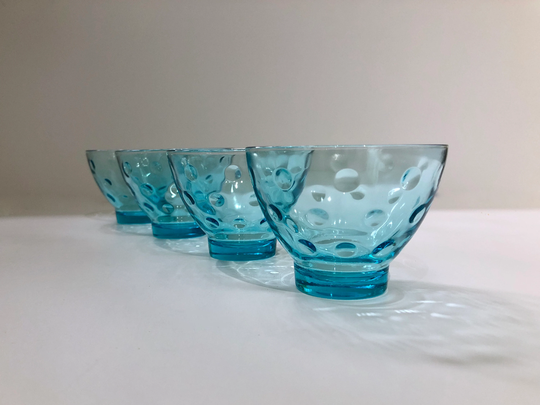 Mid Century Modern Hazel Atlas Capri Dots Turquoise Blue Champagne/Tall Sherbet Glasses Set Of 4 Cocktail Dessert/Sherbet Cup