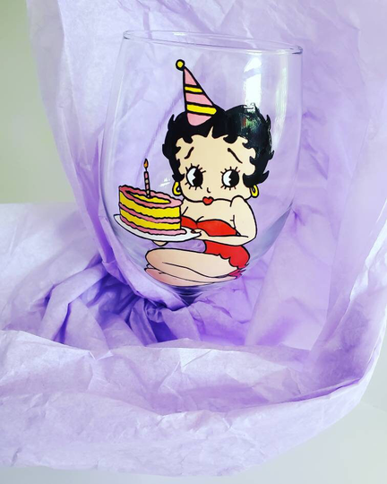 Hand Painted Betty Boop Birthday Wine Glass