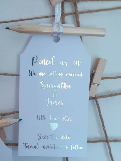 Pencil Us in Save The Date - Magnetic Tag Wedding- Foiled