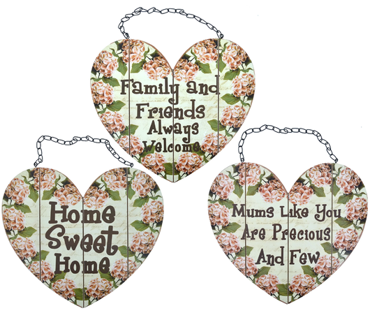 Extra Large Wall Plaque Heart Shaped Hydrangea Floral Design Choice Of 3 Home Sweet Mum's Like You Or Friends Family 36cm Wood Chain