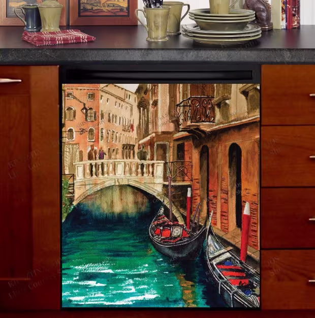 Kitchen Dishwasher Magnet Cover - Little Bridge in Venice, Italy