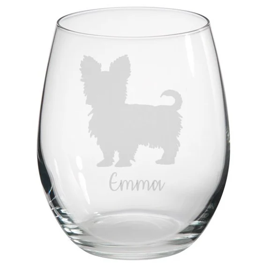 Personalised Yorkie Engraved Stemless Glass, Gift, Dog Gift, Owner, Gin, Short Haired