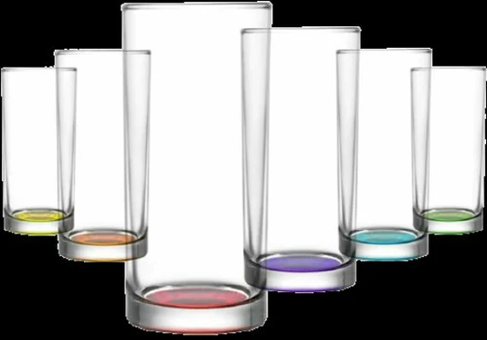 Coloured Base Set Of 6 Juice Tumbler Drinking Glasses 295Cl/Ml