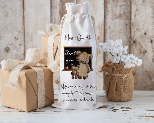 Teacher Wine Bottle Bag, Our Child Is The Reason You Drink, End Of Term Gifts, Tag For Teacher, Teacher Personalised