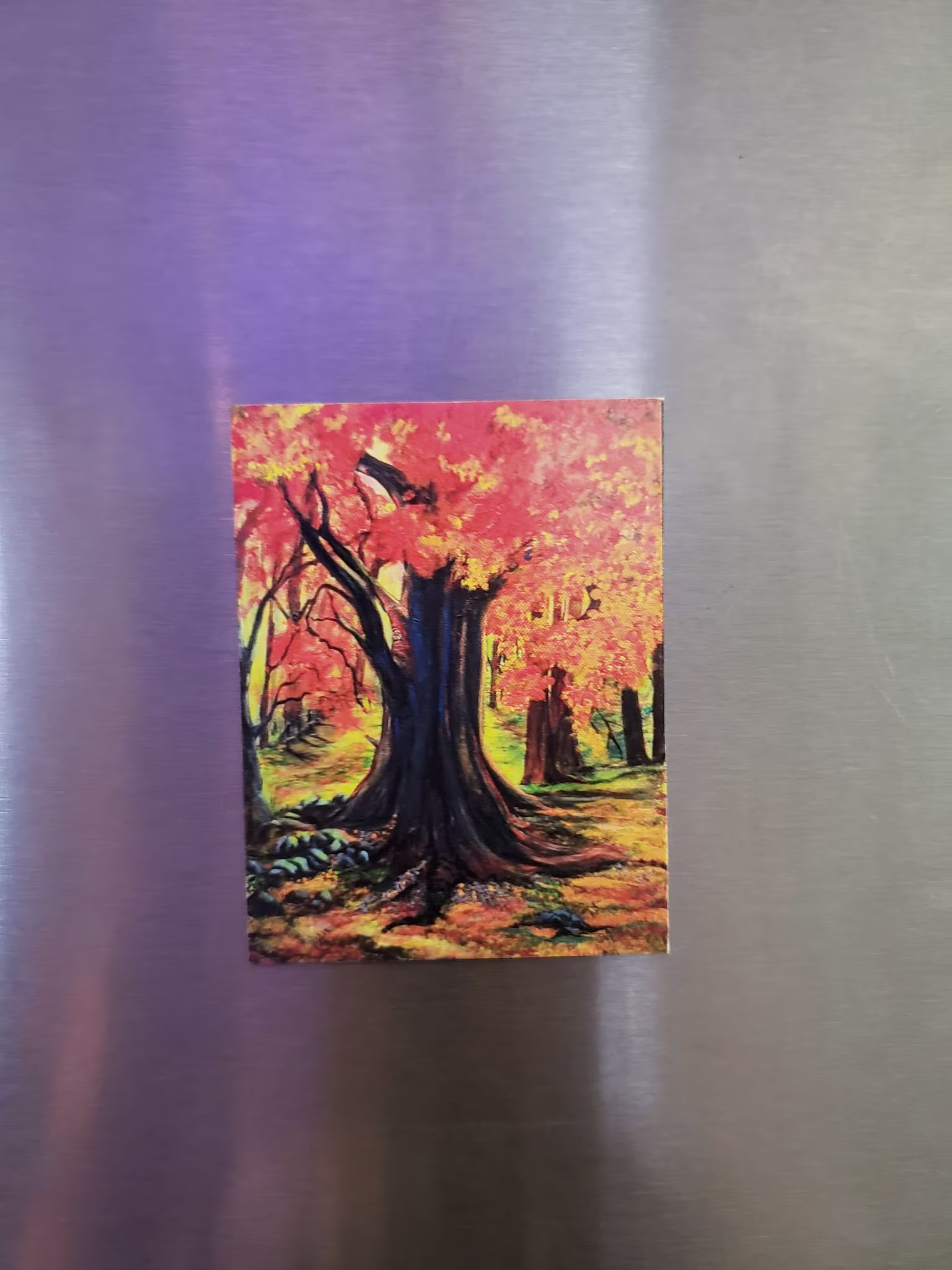 Orange Fall Tree Magnet, Autumn Leaves Changing Art, Colorful Trees Nature Fridge Bob Ross Style Artwork, Halloween Decor