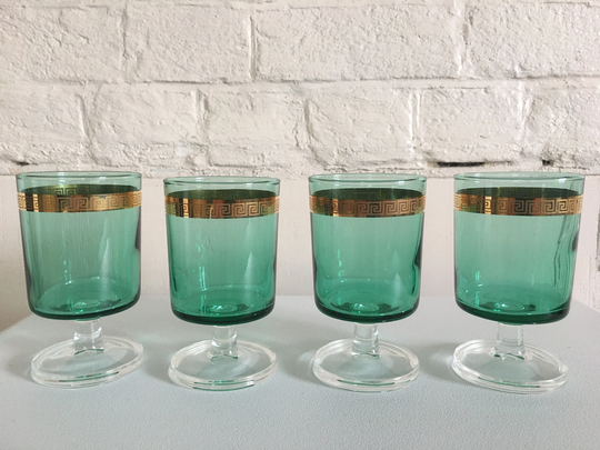 Set Of 6 Green & Gold Aperitif Glasses