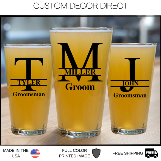 Personalized Pint Glass, Beer Custom Groomsman Gifts, Printed Glass