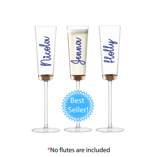 Champagne Flute Decals For Your Wedding Day. Personalised Bridesmaid Diy Stickers. Personalized Bride Groom Glass Transfers. Heart Design