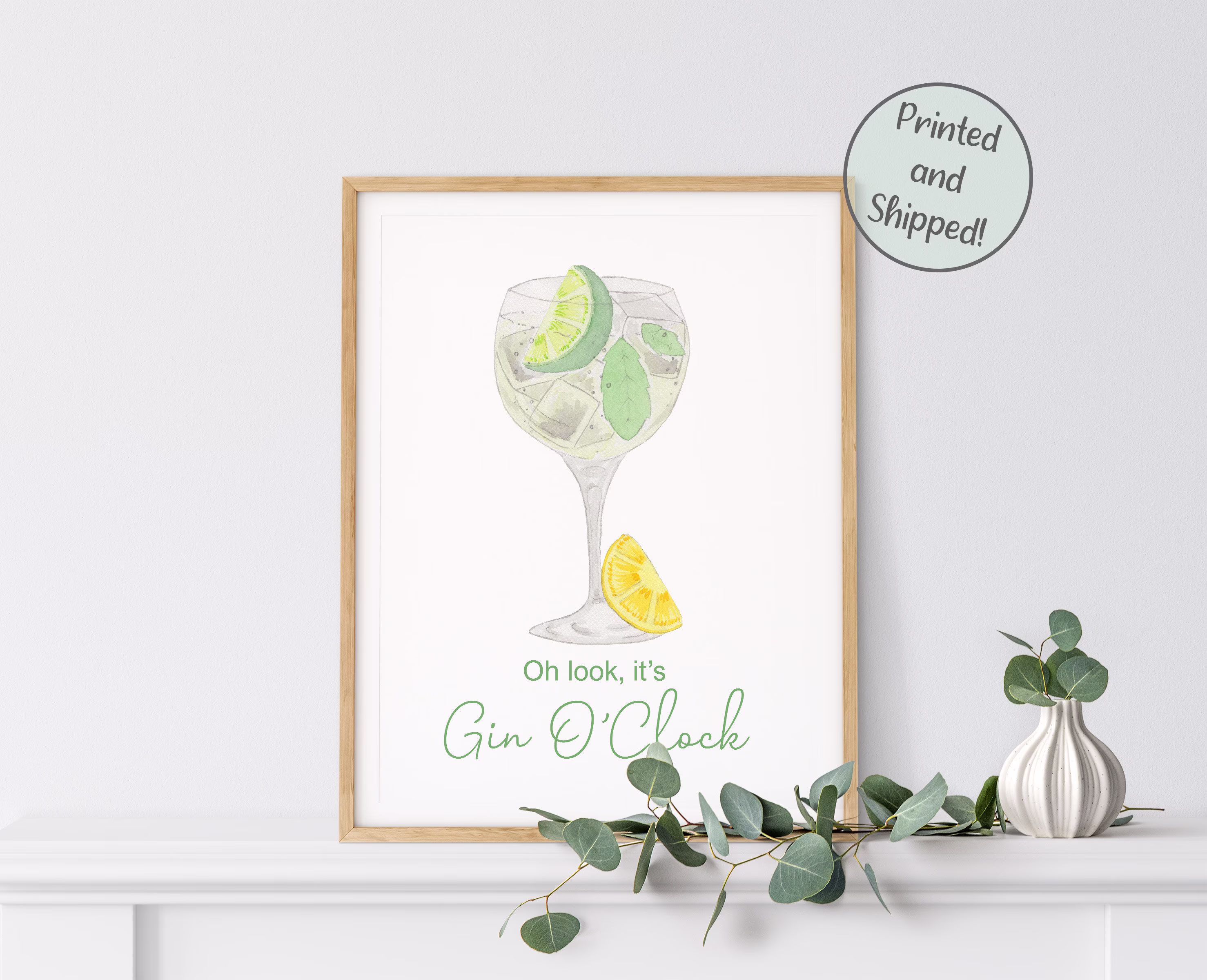 Gin Print, & Tonic Kitchen O'clock, Cocktail Wall Art, Gift, Unframed Or Digital