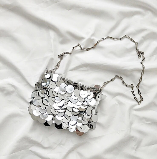 Beautiful Sequin Mirror Bag | Sparkly Disco Ball Handbag Shiny Clutch Bags Quirky Evening Party Womens Over The Shoulder
