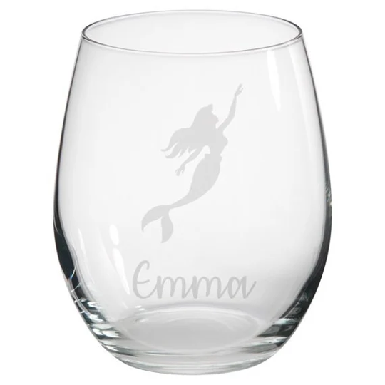 Mermaid Engraved Stemless Glass, Personalised Gift, Custom Princess, Birthday