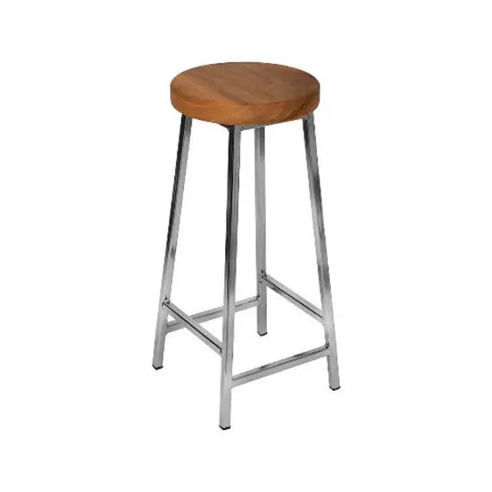 Bertie N Elmsworth - Nickle Plated Bar Stool With Chunky Elm Seat