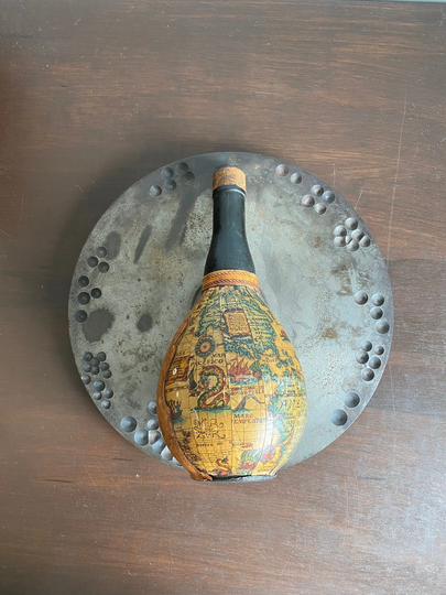 Fausto Corduri Leather Bottle, Vintage Map Decanter, Old World Bar Decanters, Decor