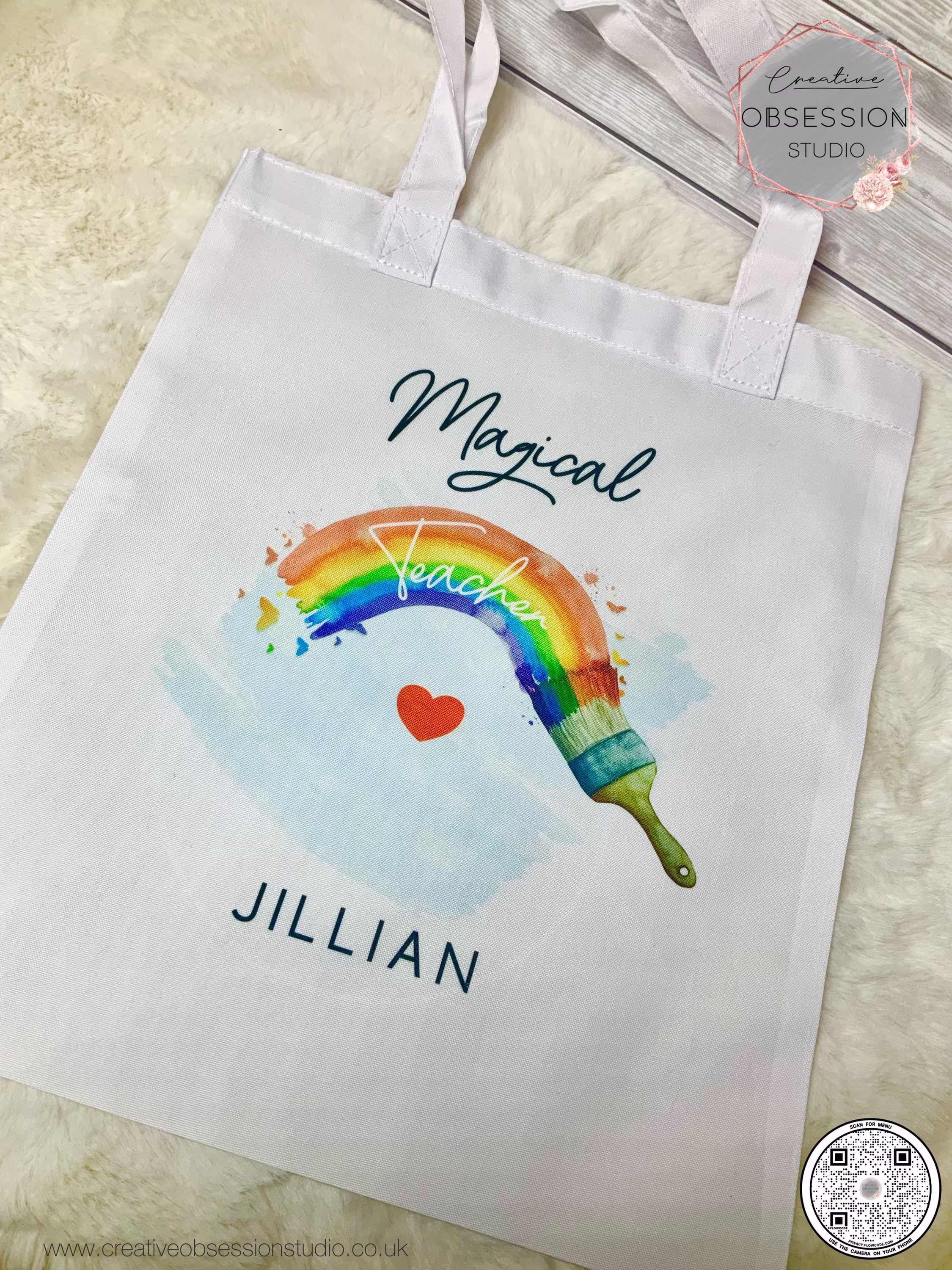 Rainbow Bag, Painted Tote Personalised Gift For Her, Nhs, Keyworker, Teacher, Gift
