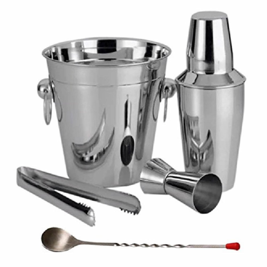 5pc Stainless Steel Cocktail Drinks Shaker Ice Mixer Maker Bar Bartender Set Kit