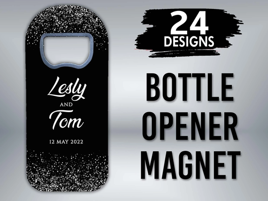 Silver Theme Customizable Wedding Favor For Guests in Bulk, Thank You Favor, Custom Bottle Opener Gift, Black &