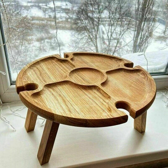 Wooden Folding Picnic Table Portable Outdoor 2 in 1 With Wine Glass Holder Stemware Storage Rack Camping Garden Furniture. Ref. 0Tp