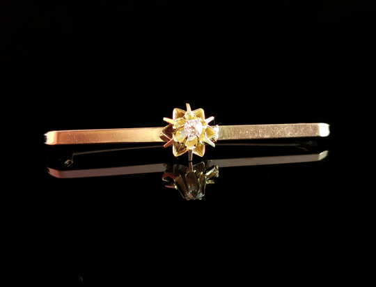 Antique Diamond Bar Brooch, 9Ct Yellow Gold