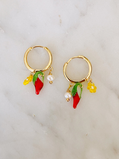 Pepper Charmed Hoops | Flower Charm Hoop Earrings Lucky Shaker