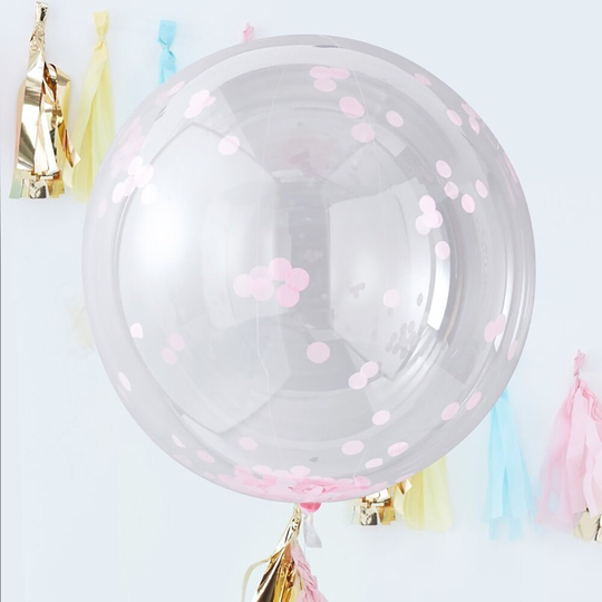 3 Large Pink Confetti Balloons, Orb Baby Shower Decor, Girls Birthday Party 1st Decor