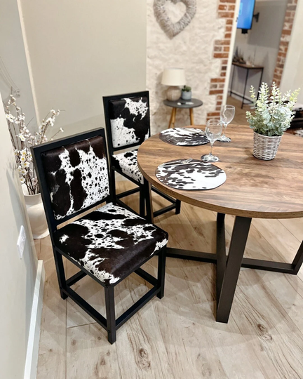 Genuine Cowhide & Steel Dining Chair - Custom Made To Order