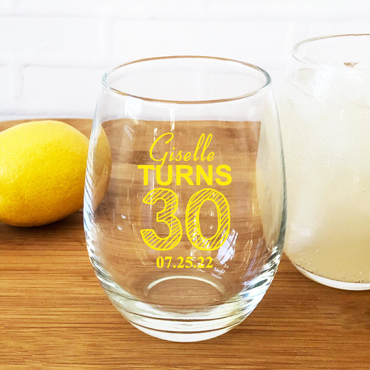 Printed 24 Pieces Of Turns Thirty Personalized Stemless Wine Glass Favors - 30Th Birthday Party {Item#858C-E}