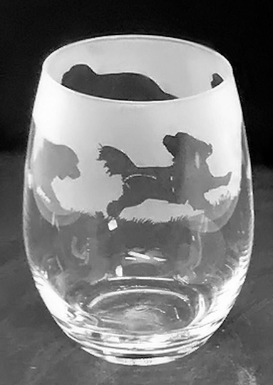 36Cl Stemless Wine/Water Glass With Cavalier King Charles Spaniel Dog Design