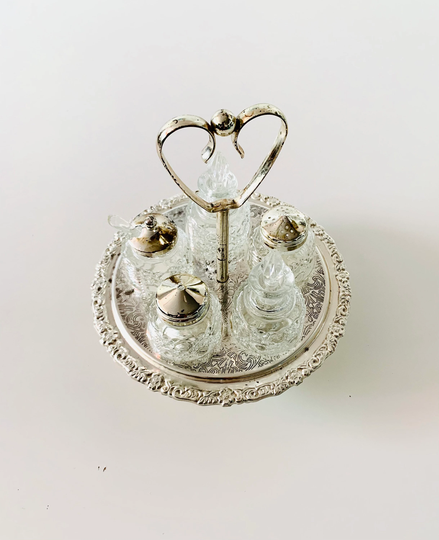Vintage Salt, Pepper Shakers & Condiment Pots With Tray