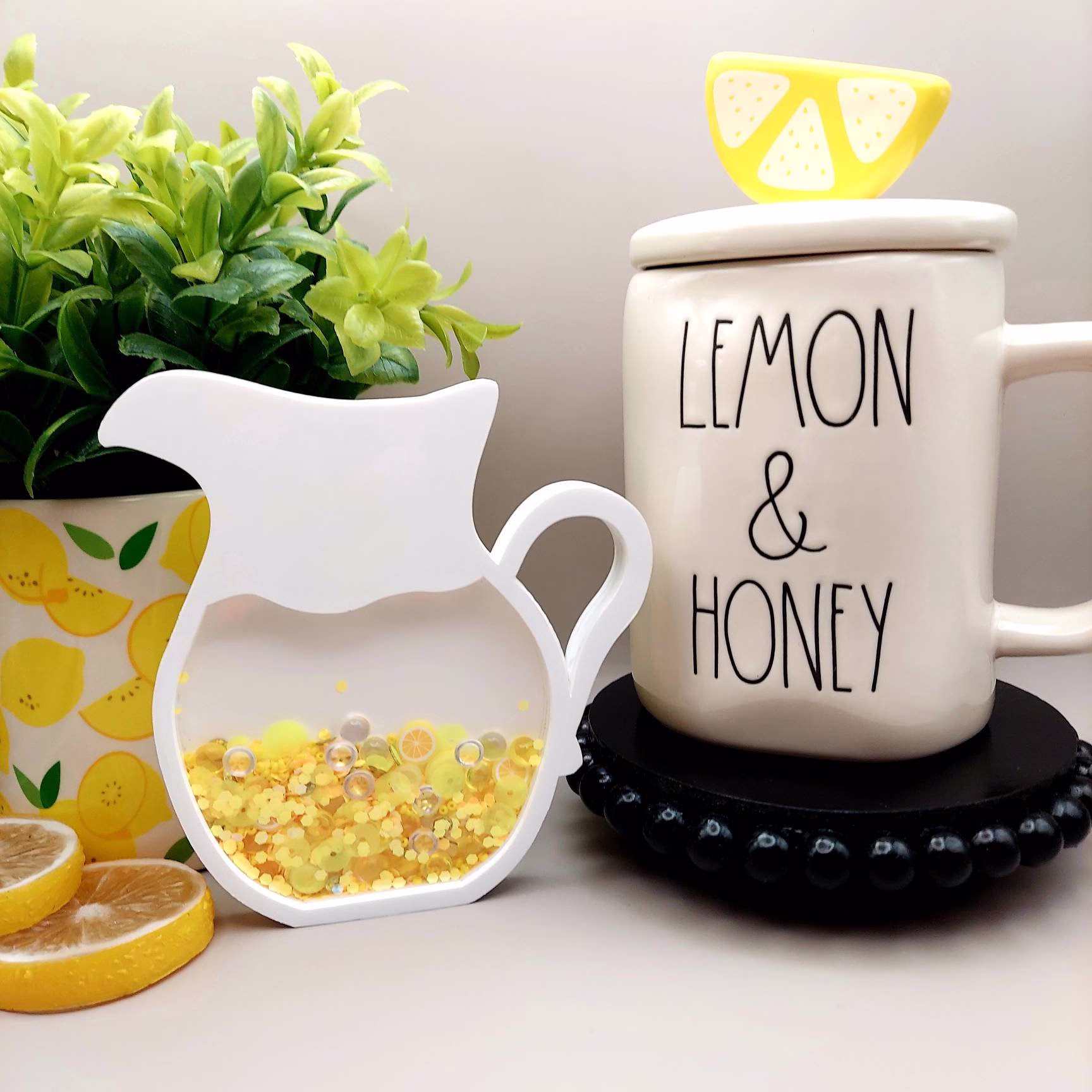Shaker Sign, Lemonade Pitcher Summer Decor, Lemon Shaker, Tiered Tray Bee Decor
