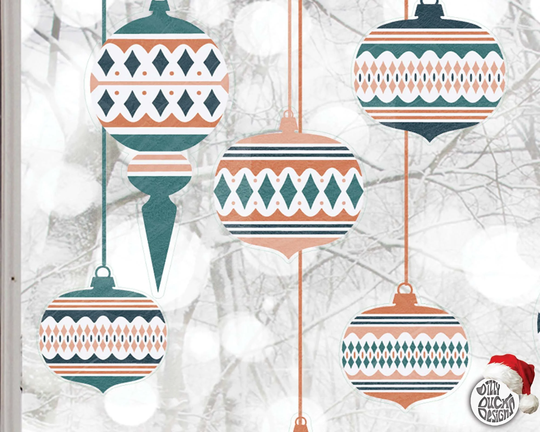 10 Boho Moroccan Christmas Window Bauble Stickers - Blue & Orange Xmas Decorations Decals By Dizzy Duck