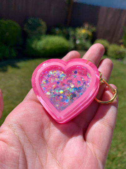 Pink Glitter Heart Shaker Keychain