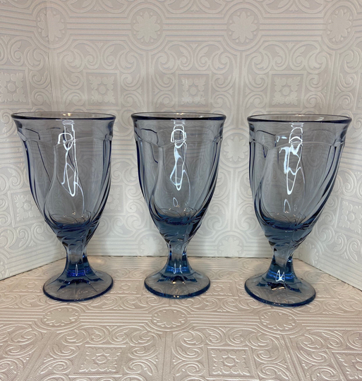 3 Noritake Sweet Swirl Light Blue Iced Tea Goblet