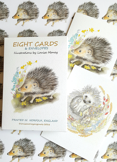Hedgehog Notecard Pack. Multi Pack Of Cards. Hedgehog Gift. Present. Two Designs. Drawing. Image