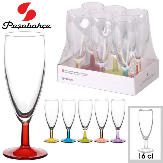 Set of 6 Wine Glasses with Coloured Base