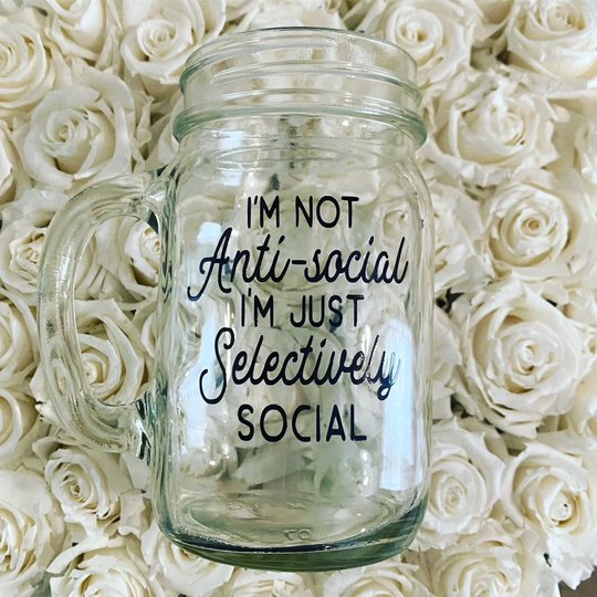 Iced Coffee Antisocial, Funny Iced Lover, Glass, Mason Jar, Personalized Gift, Jar Mug, Cup