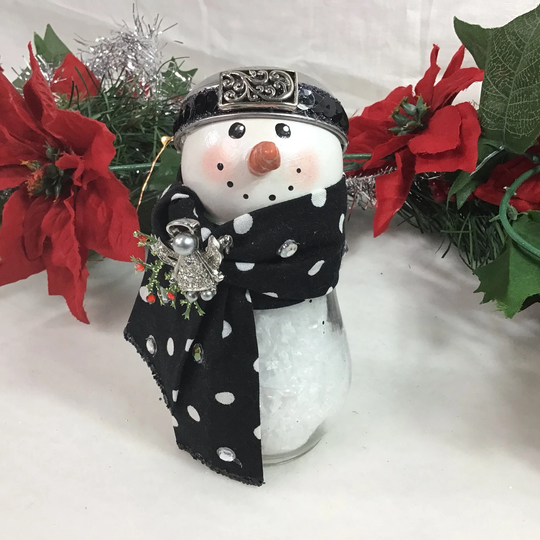 Christmas Snowman, Salt Shaker Cute Snowmen, Snowman With Hat, Decor, Gift, Glass Scarf