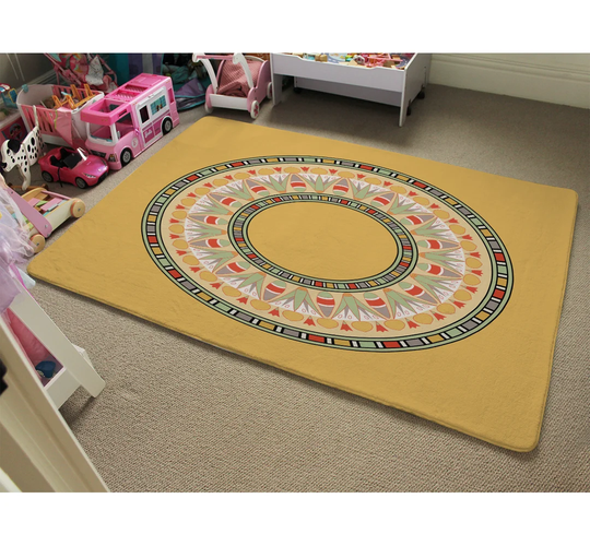 Platt Circle Ornament Round Frame Shaggy Orange Rug