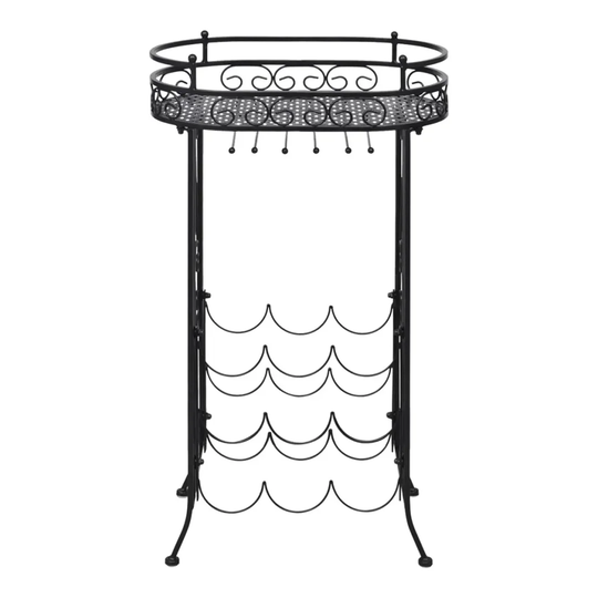 Menasha 9 Bottle Floor Wine Bottle & Glass Rack in Black
