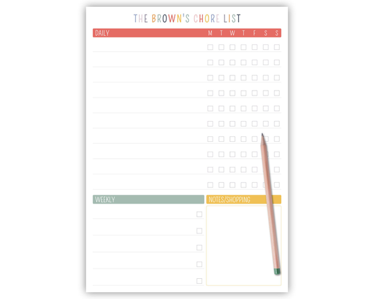 Personalised Family Chore Chart Notepad - A5, A4 Task Tracker Pad Daily Weekly Household Chores Productivity Planner