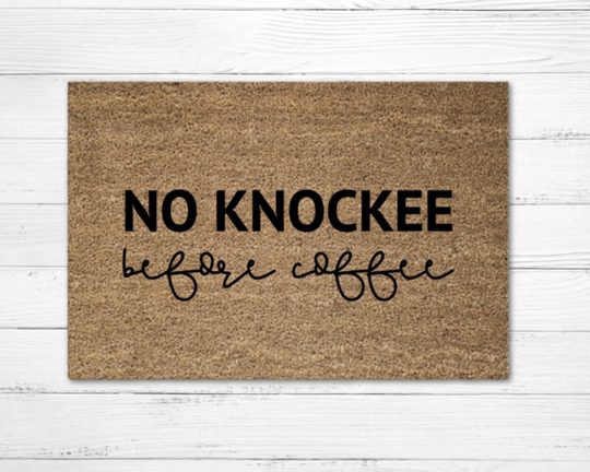 No Knockee Before Coffee Doormat Rug, Funny Doormat, Custom Welcome Mat, Housewarming Gift, Starbucks Lover, Porch