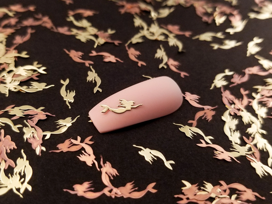10mm Gold Toned Metal Fairytale Mermaid Cabochons, Cute Nail Art Cabs, Fae Nautical Ocean Charms, Resin Shaker Embellishments