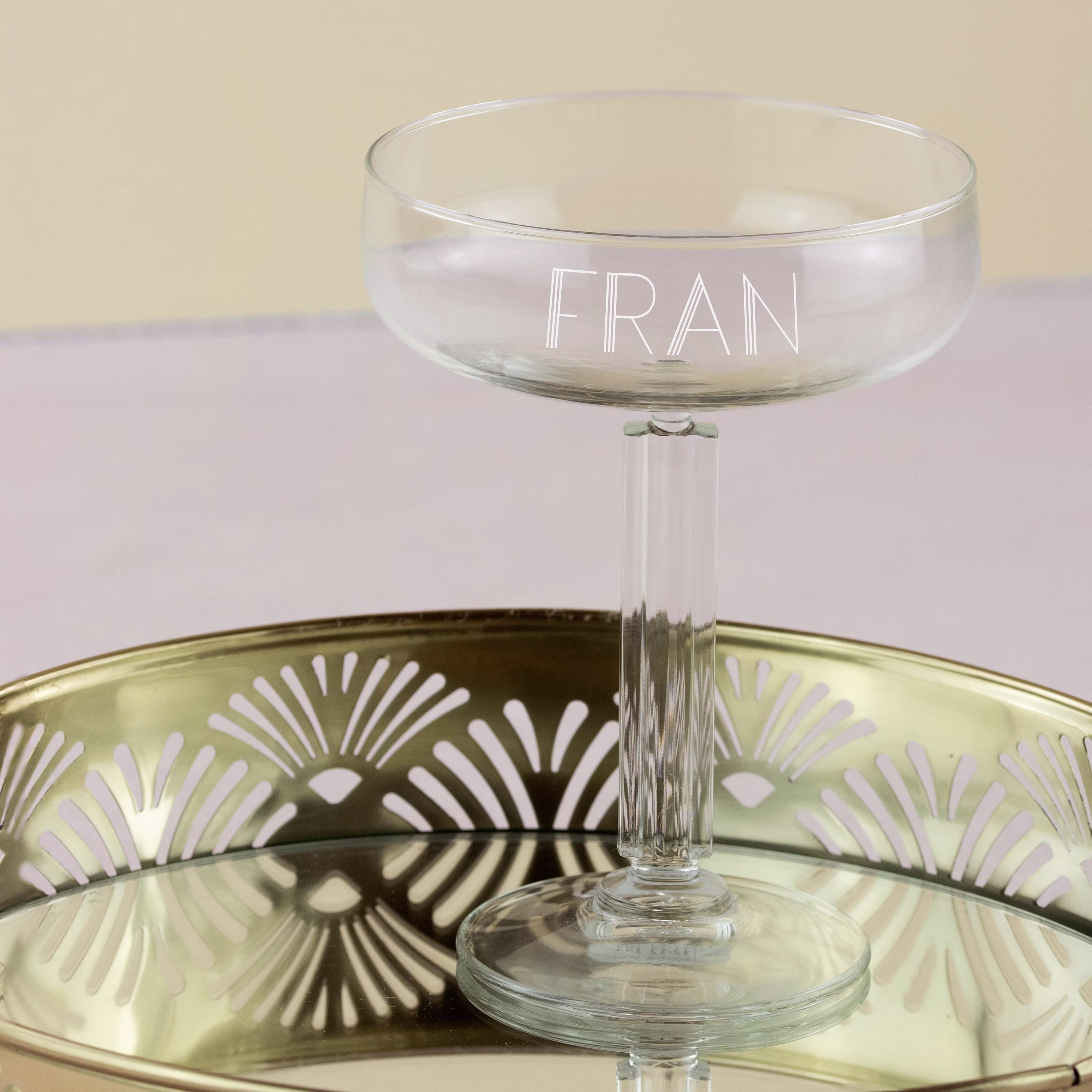 Art Deco Name Crystal Coupe Glass, Stylish Champagne 1920, 1930's Inspired Gift Boxed