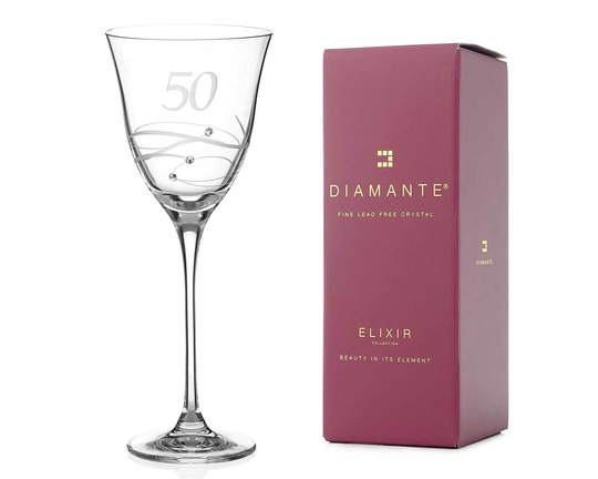 Diamante Swarovski 50Th Birthday Wine Glass - Single Crystal With A Hand Etched "50