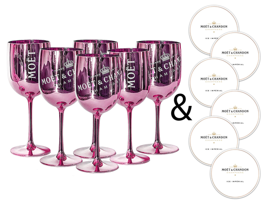 Moet & Chandon Ice Imperial Acrylic Champagne Glasses With Paper Coasters - Pink Set Of 6