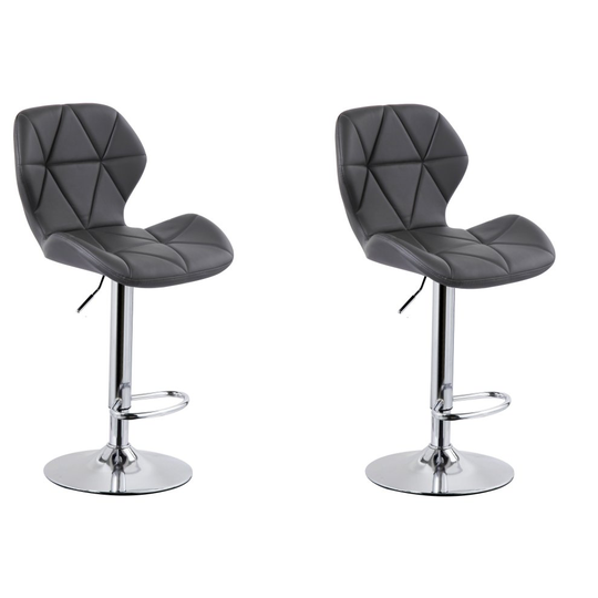 (PU Leather Grey) 2pk Charles Jacobs Diamond-Style Adjustable Breakfast Bar Stools With Footrest