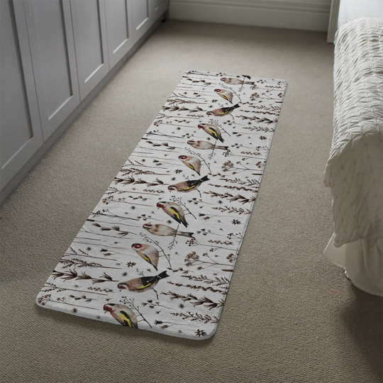 Longley Goldfinches and Autumn Dry Plants Designer Shaggy White/Brown Rug