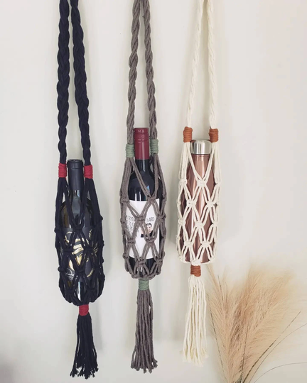 Handmade Macrame Wine/Water Tote Bag - Boho Accessories Holiday Gift Idea