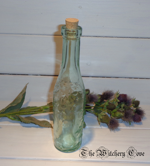 Lovely Little Vintage Pressed Glass Bottle With Cork Stopper ~ Vintage Wine Glass Potion Approximately 17 cm Tall